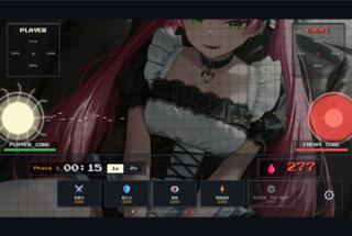 1girl, cum in pussyのゲーム画面「プレイ画面。抗体が守る卵子に突撃だ！」